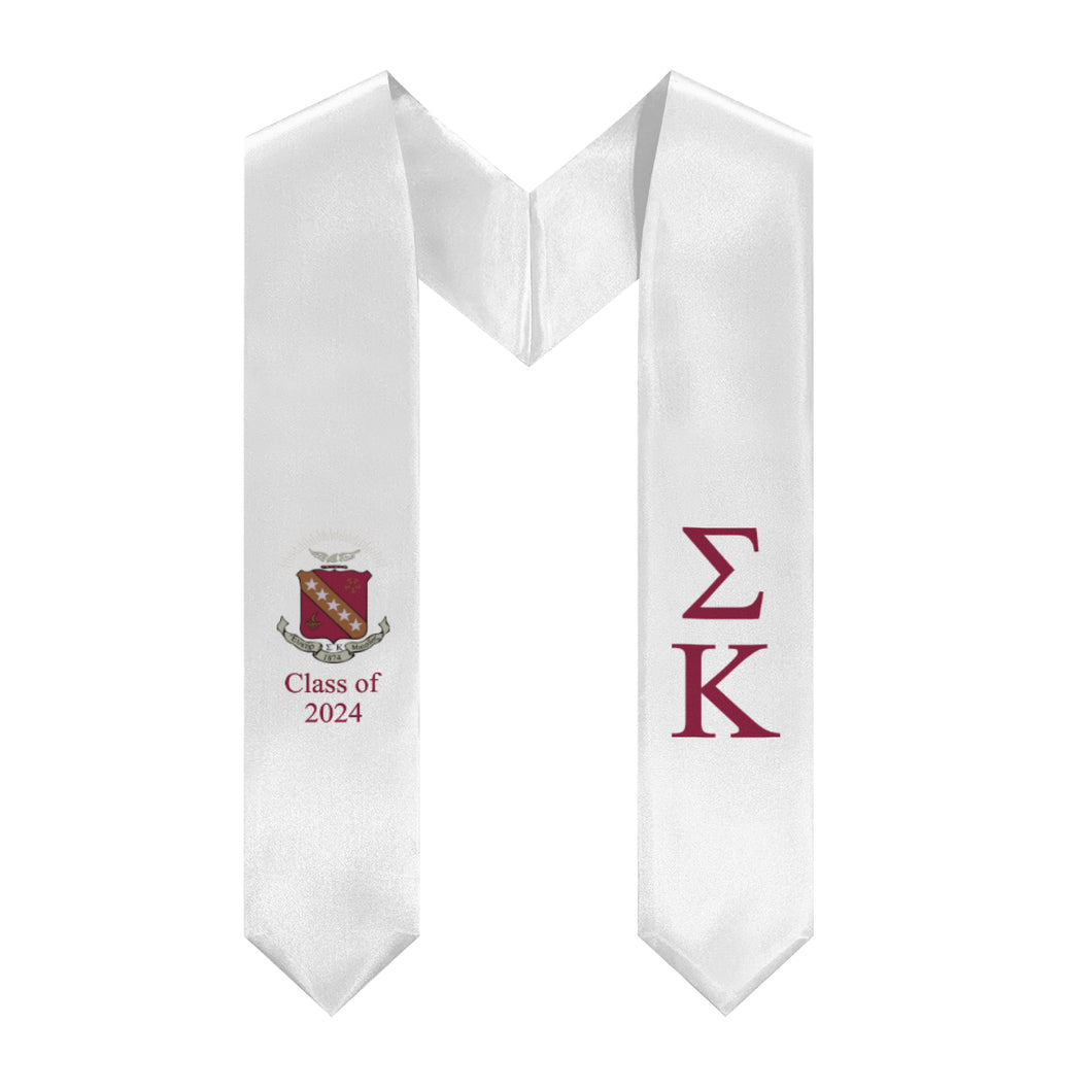 Sigma Kappa + Crest + Class of 2024 Graduation Stole - White & Maroon - 2
