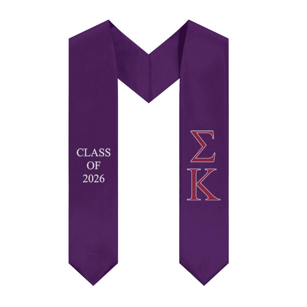 Sigma Kappa Class of 2026 Sorority Stole - Purple, Maroon & White