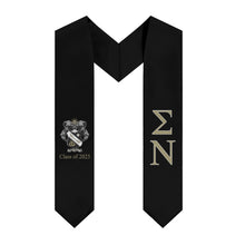 Load image into Gallery viewer, Sigma Nu + Crest + Class of 2025 Graduation Stole - Black, Gold &amp; White - 1