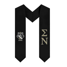 Load image into Gallery viewer, Sigma Nu Graduation Stole With Crest - Black, Gold &amp; White