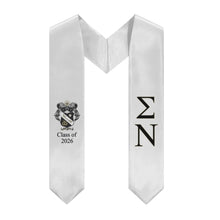 Load image into Gallery viewer, Sigma Nu + Crest + Class of 2026 Graduation Stole - White, Black &amp; Gold