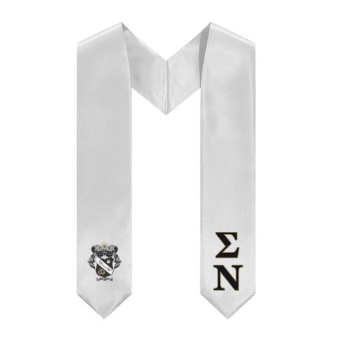 Sigma Nu Stole + Block Letters + Crest - White, Black & Gold - 2