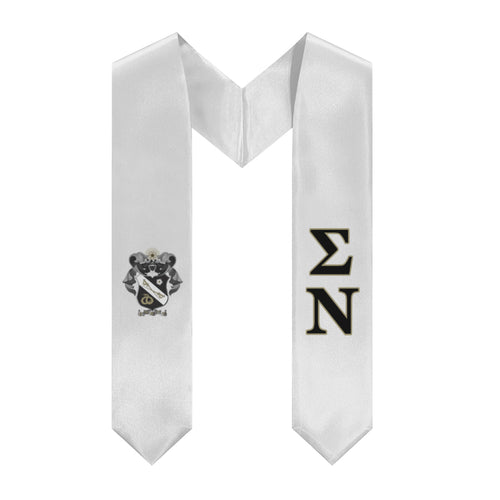 Sigma Nu Stole + Block Letters + Crest - White, Black & Gold - 1