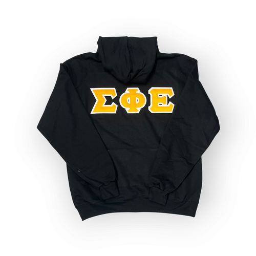 Sigma Phi Epsilon Fraternity Letter Hoodie - Black, Light Gold & White