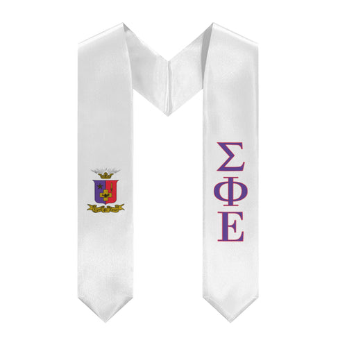 Sigma Phi Epsilon Graduation Stole With Crest - White, Purple & Red