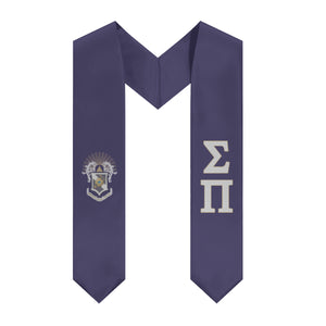 Sigma Pi Graduation Stole With Crest - Purple, Cool Gray & Gold