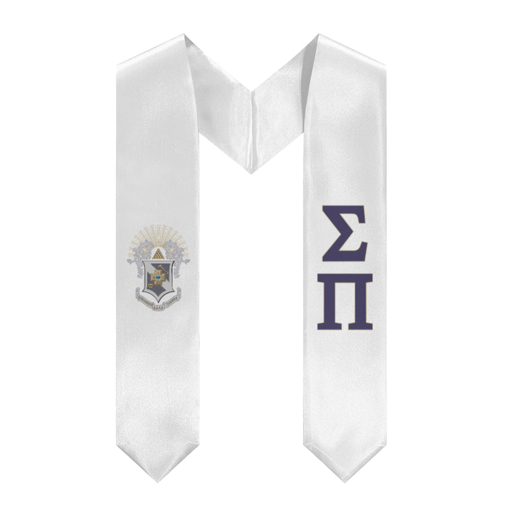 Sigma Pi Graduation Stole With Crest - White, Purple & Gold