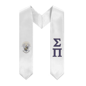 Sigma Pi Graduation Stole With Crest - White, Purple & Gold