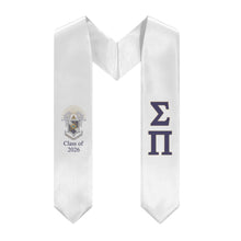 Load image into Gallery viewer, Sigma Pi + Crest + Class of 2026 Graduation Stole - White, Purple &amp; Gold