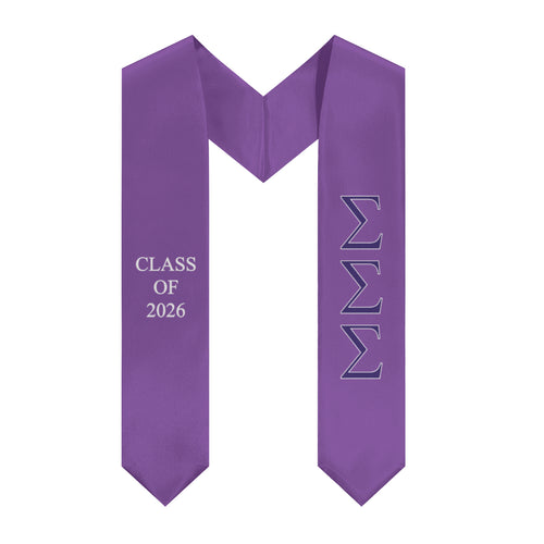 Sigma Sigma Sigma Class of 2026 Sorority Stole - Fresh Violet, Royal Purple & White