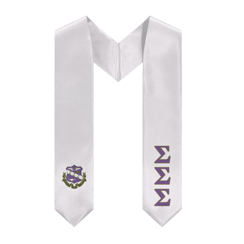 Sigma Sigma Sigma Stole + Block Letters + Crest - White, Purple & Gold - 2