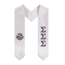 Load image into Gallery viewer, Sigma Sigma Sigma Stole + Block Letters + Crest - White, Purple &amp; Gold - 1