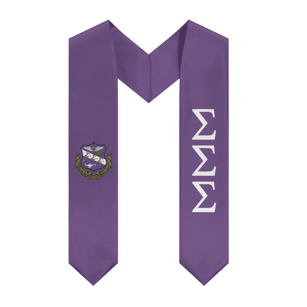 Sigma Sigma Sigma Graduation Stole With Crest - Purple & White
