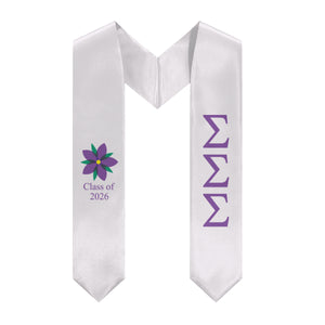 Sigma Sigma Sigma + Flower + Class of 2026 Graduation Stole - White & Purple Violet