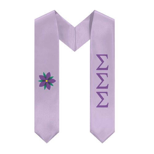 Sigma Sigma Sigma Graduation Stole With Flower - Light Purple & Purple Violet