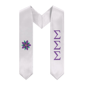 Sigma Sigma Sigma Graduation Stole With Flower - White & Purple Violet
