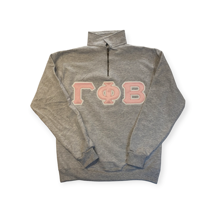 Gamma Phi Beta Quarter Zip Letter Sweatshirt Oxford, Pink White