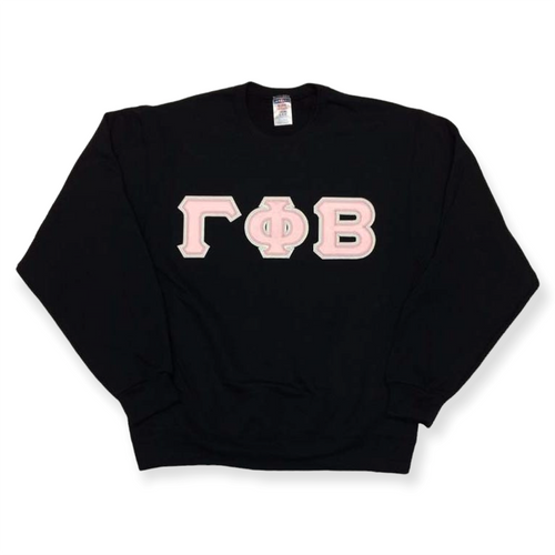Gamma Phi Beta Stitch Lettered Sweatshirt - Black, Pink & White