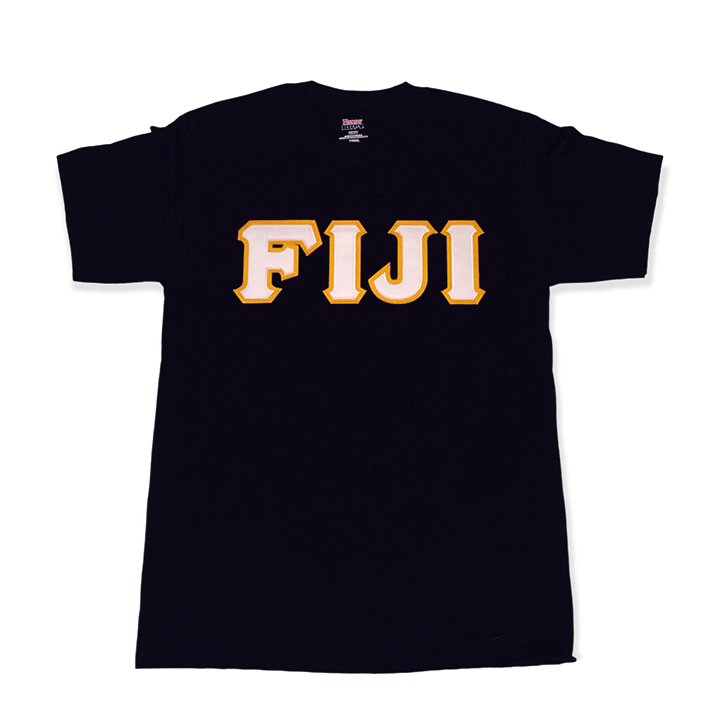 FIJI Stitch Lettered T-Shirt - Black, White & Light Gold