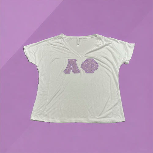 Alpha Phi Sorority Letter Shirt - White, Lilac Petals & Lavender