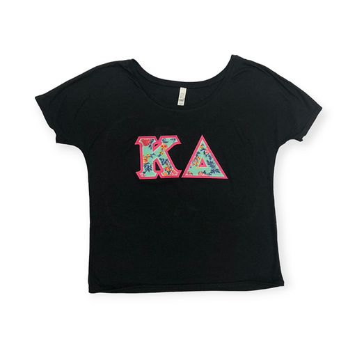 Kappa Delta Sorority Letter Shirt - Black, Pink & Mint Floral & Bright Pink