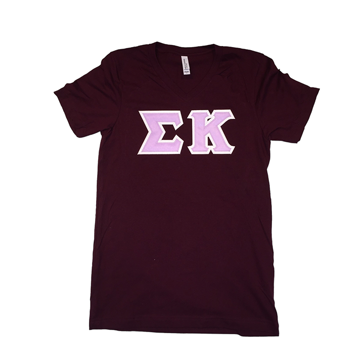 Sigma Kappa Greek Letter V-Neck Shirt - Maroon, Lavender & White