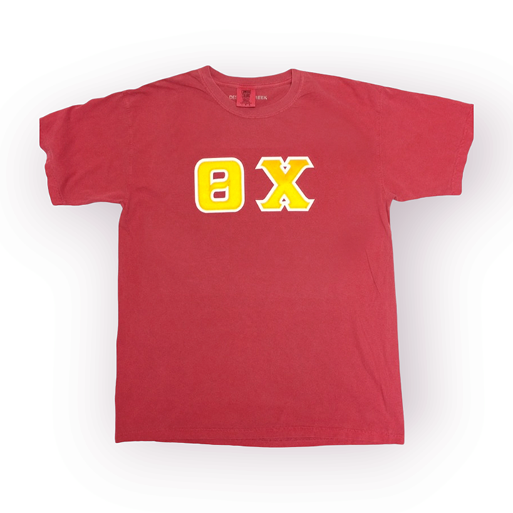 Theta Chi Stitch Letter Shirt - Paprika, Maize & White