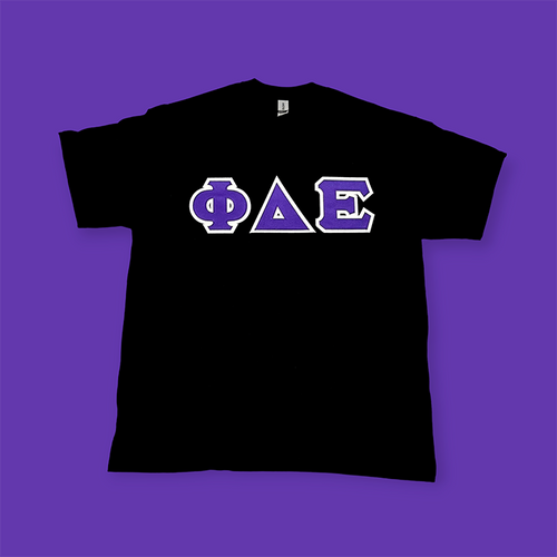 Phi Delta Epsilon Fraternity Letter Shirt - Black, Purple & White
