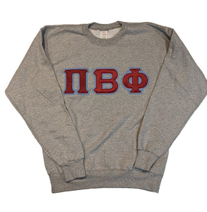 Pi Beta Phi Stitch Lettered Sweatshirt - Light Steel, Cardinal & Columbia Blue