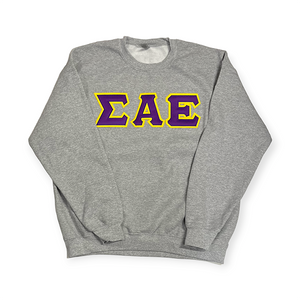 Sigma Alpha Epsilon Greek Letter Sweatshirt - Light Steel, Purple & Maize