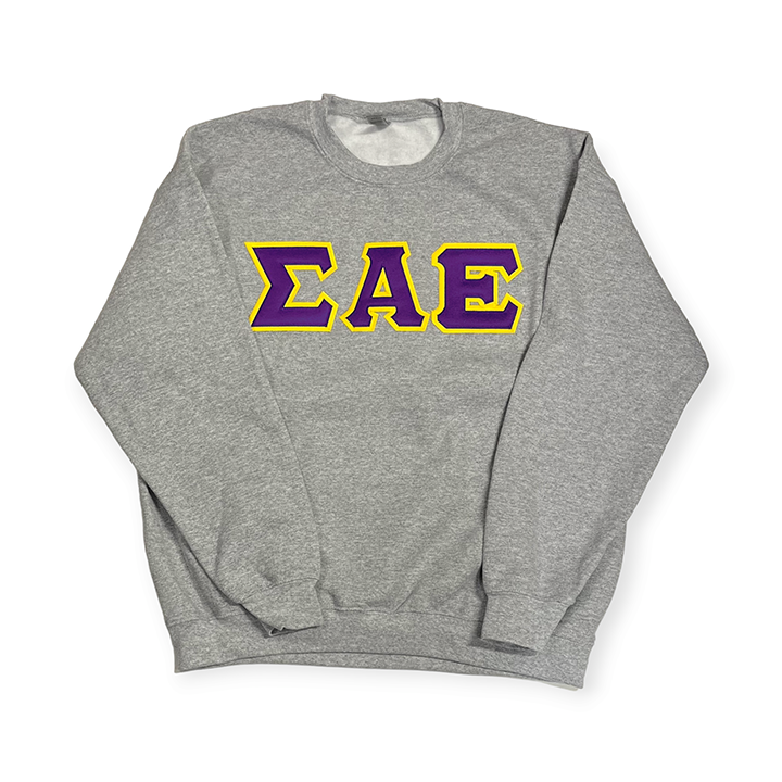 Sigma Alpha Epsilon Greek Letter Sweatshirt Light Steel Purple Maize