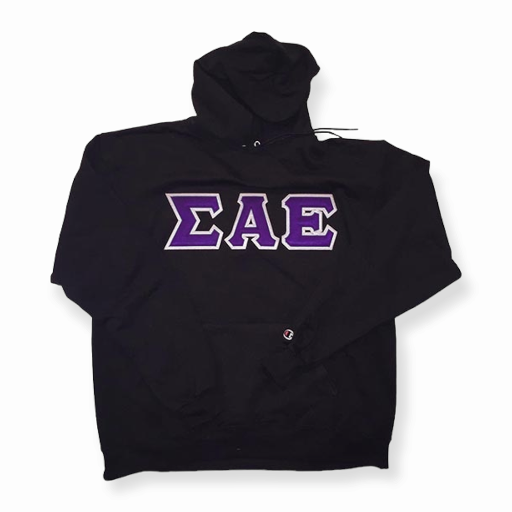 Sigma Alpha Epsilon Fraternity Letter Hoodie - Black, Purple & White