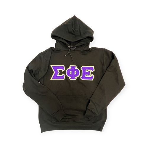 Sigma Phi Epsilon Fraternity Lettered Hoodie - Black, Purple & Creme
