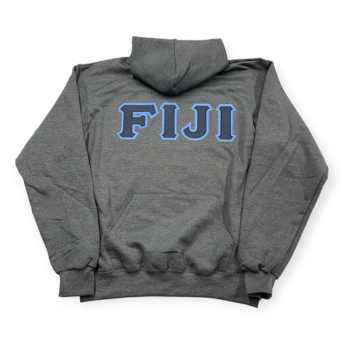 FIJI Lettered Hoodie - Charcoal Heather, Navy & Columbia Blue