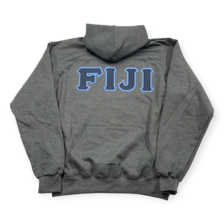 FIJI Lettered Hoodie - Charcoal Heather, Navy & Columbia Blue