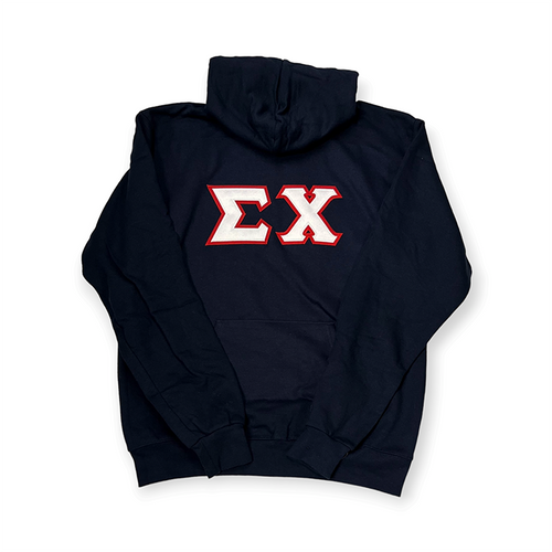 Sigma Chi Fraternity Lettered Hoodie - Navy, White & Red