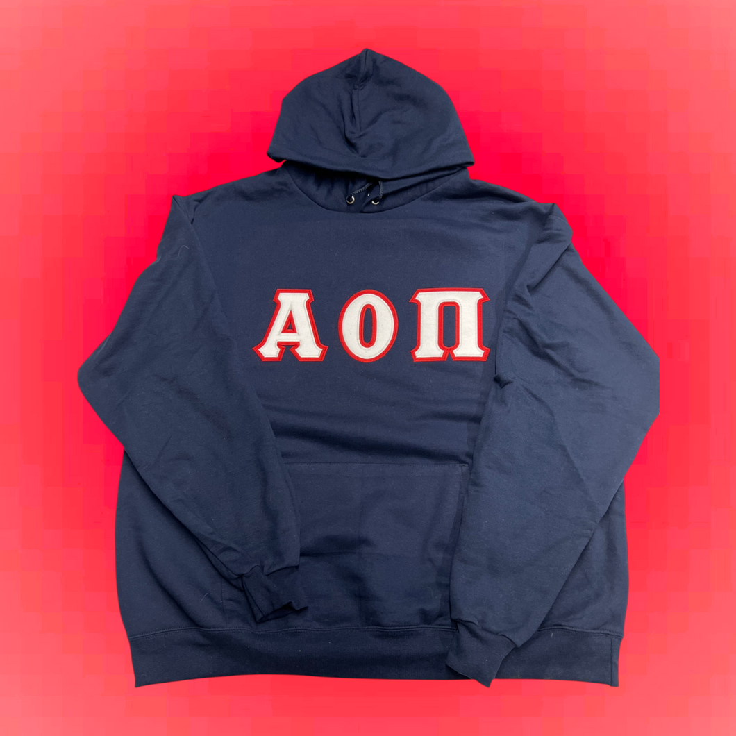 Alpha Omicron Pi Sorority Lettered Hoodie - Navy, White & Red