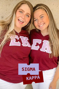 Sigma Kappa Greek Letter V-Neck Shirt - Maroon, Lavender & White