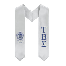 Load image into Gallery viewer, Tau Beta Sigma + Blue Crest + Class of 2025 Graduation Stole - Silver &amp; Blue