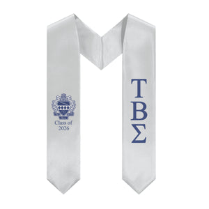 Tau Beta Sigma + Blue Crest + Class of 2026 Graduation Stole - Silver & Blue