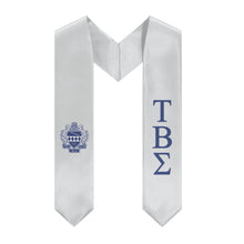 Load image into Gallery viewer, Tau Beta Sigma Graduation Stole With Blue Crest - Silver &amp; Blue