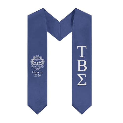 Tau Beta Sigma + Crest + Class of 2026 Graduation Stole - Blue & White