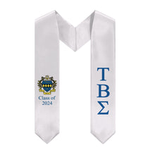 Load image into Gallery viewer, Tau Beta Sigma + Crest + Class of 2024 Graduation Stole - White &amp; TBS Blue