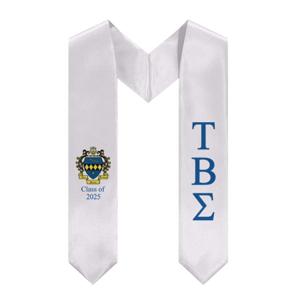 Tau Beta Sigma + Crest + Class of 2025 Graduation Stole - White & TBS Blue