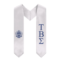 Load image into Gallery viewer, Tau Beta Sigma Graduation Stole With Blue Crest - White &amp; Blue