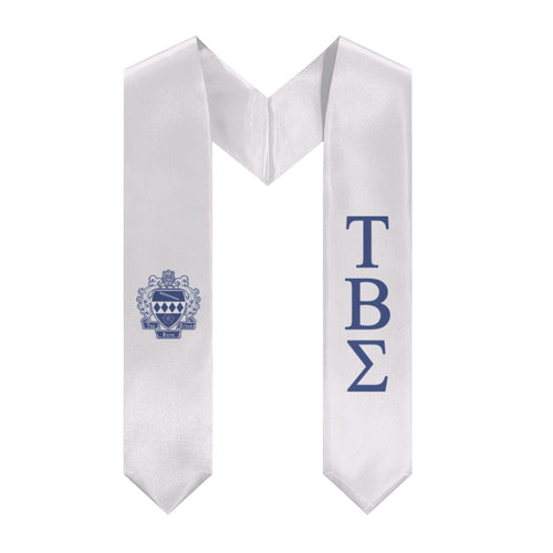 Tau Beta Sigma Graduation Stole With Blue Crest - White & Blue