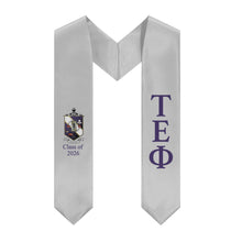 Load image into Gallery viewer, Tau Epsilon Phi + Crest + Class of 2026 Graduation Stole - Silver &amp; Purple