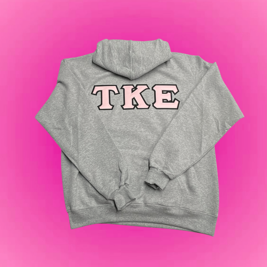 Tau Kappa Epsilon Fraternity Lettered Hoodie - Light Steel, Pink & Black