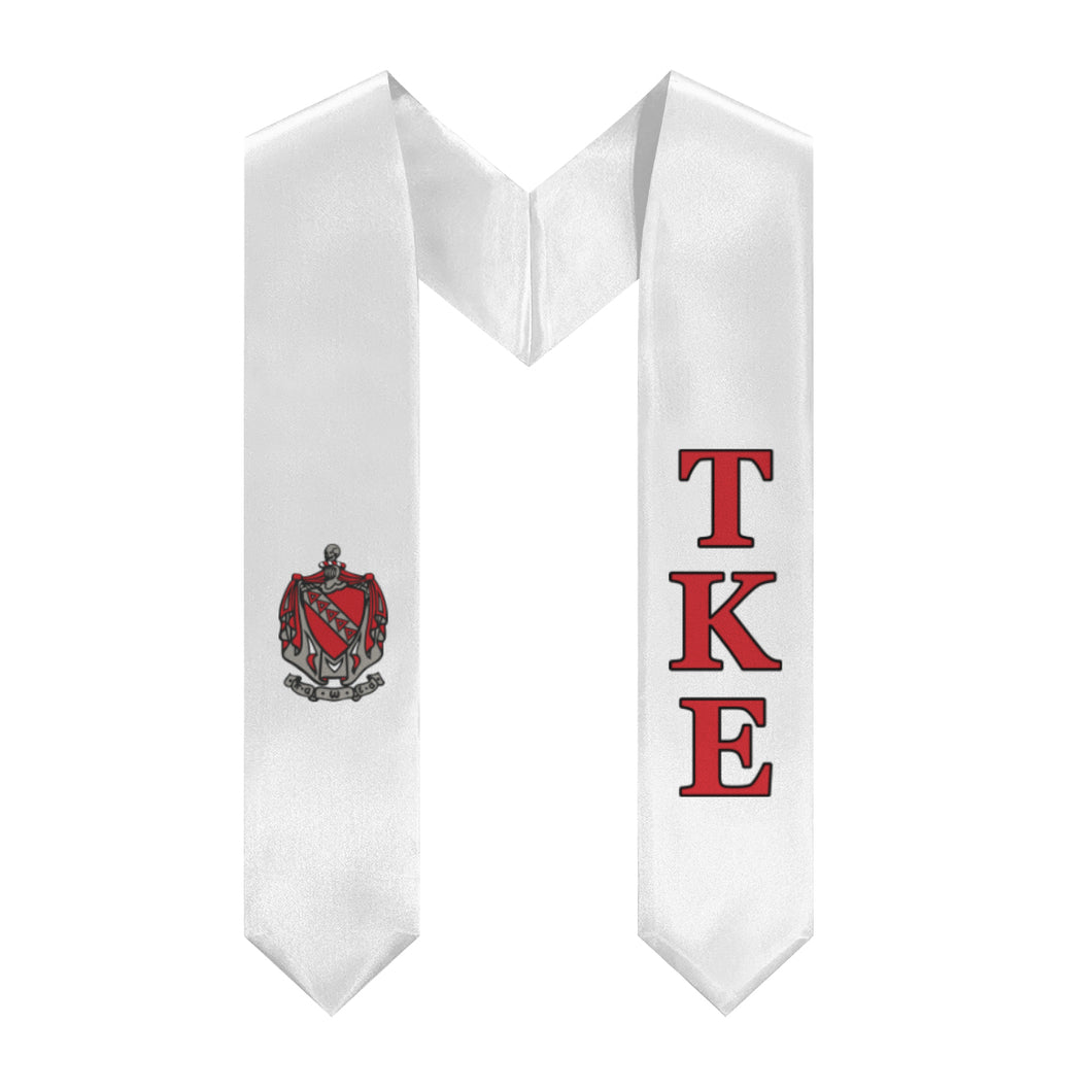 Tau Kappa Epsilon Stole + Block Letters + Crest - White, Red & Black - 1