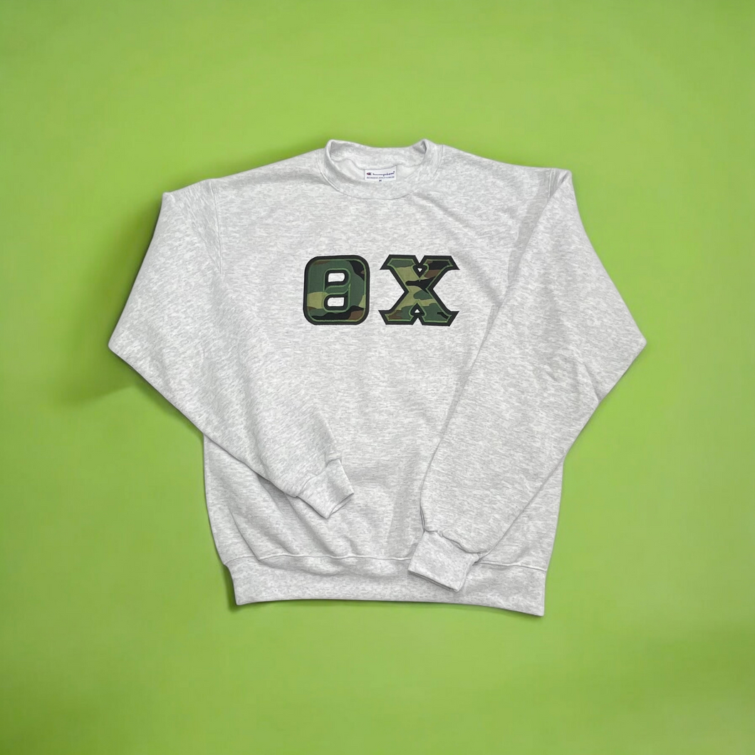 Theta Chi Stitch Letter Sweatshirt - Silver Grey, Green Camo & Black